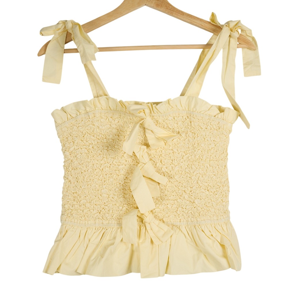Mable Yellow Smocked Tie Shoulder Peplum Cami Top Size Small‎ Cotton MT1242